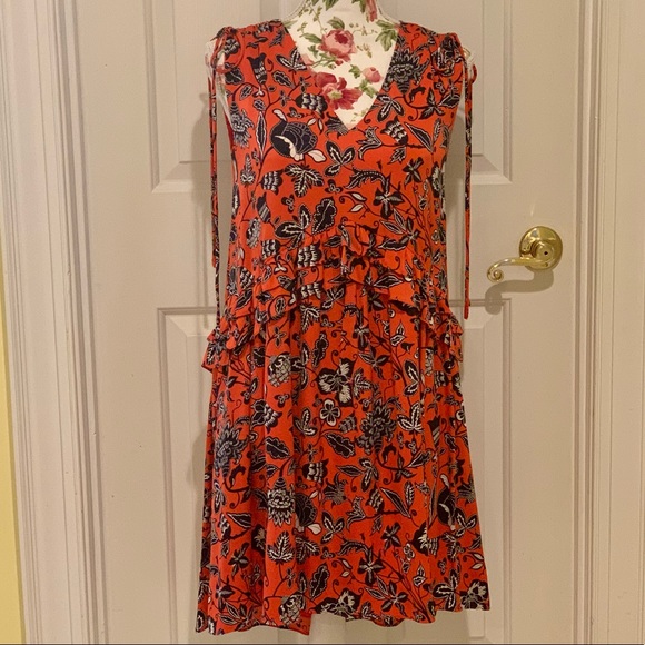 Nordstrom Signature red/navy floral silk dress - 2 - Picture 2 of 11